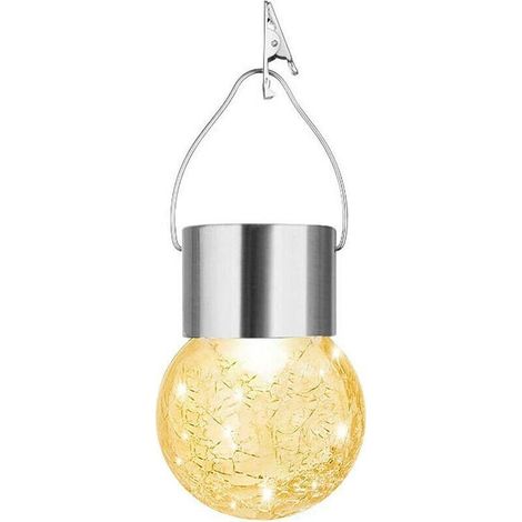 Lanterne Solaire à Clipser Lumières de Boules de Verre craquelées à énergie Solaire - Lumières de Nol décoratives à LED pour pelouse de Cour de Patio