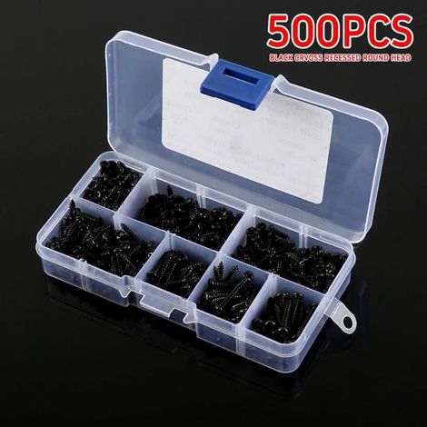 500 vis autotaraudeuses à tête ronde cruciforme M3, vis à bois pour montage rapide, boîte de rangement organisée (1/4)