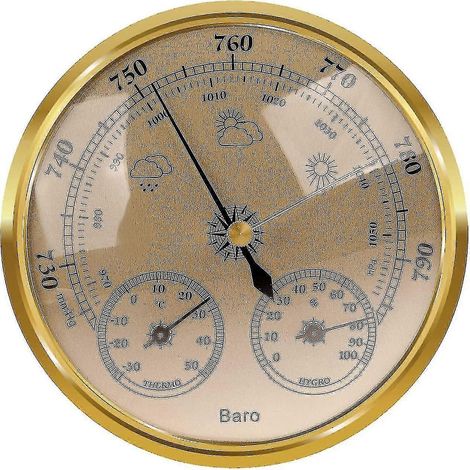 Baromètre, thermomètre et hygromètre d'extérieur - Station météo barométrique 5 pouces, baromètre (doré) (1/3)