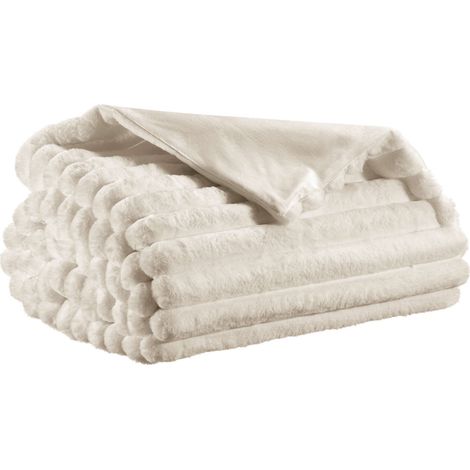 VIVARAISE - Plaid Vivaraise Alice - Fausse fourrure en polyester, blanc neige, 130 x 160 cm (1/2)