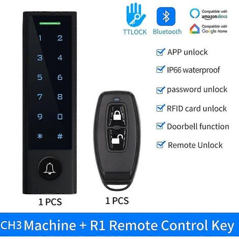 Clavier de contrôle d'accès par empreinte digitale RFID, application TTLOCK pour smartphone, entrée Bluetooth, relais étanche, lecteur de carte à puce, ouvre-porte de porte CH3 avec télécommande (1/5)