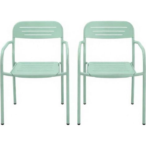 CHICFURN Set di 2 sedie da giardino impilabili 56x58x78 cm in metallo verde, con braccioli (1/5)