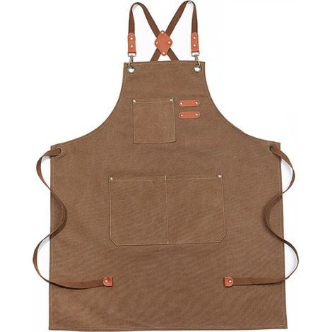 1PC Brown Upgraded Waterproof Denim Apron with Straps, Adjustable Denim Apron with Pockets and Cross Straps (1/4)