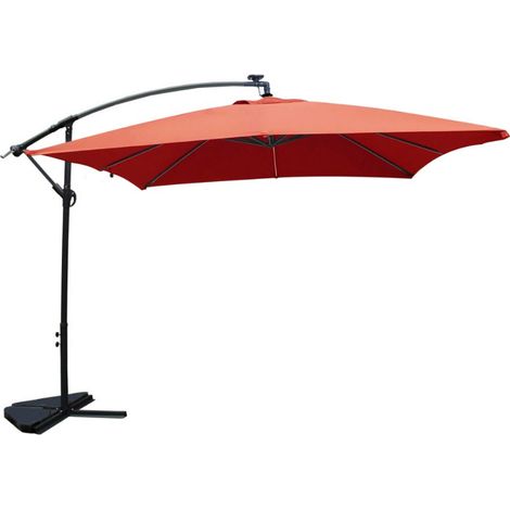 Sonnenschirm terrakotta, quadratisch, 3 x 3 m, LED SOLENZARA