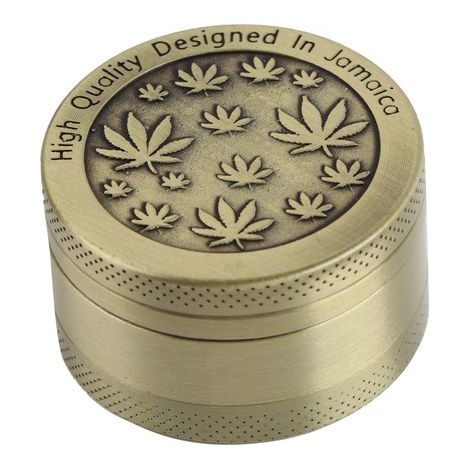 Moulin à herbes manuel portable en alliage de zinc coloré motif feuille, 3 étages, diamètre 4 cm, outil de broyage cadeau bronze (1/3)