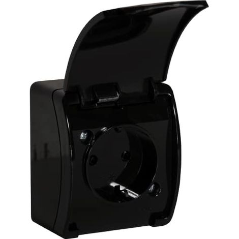ORNO OE-7105 PRISE EXTERIEURE ETANCHE IP44 MONTAGE EN SURFACE VERSION DU PRODUIT SCHUKO (NOIR) OR-OE-7105