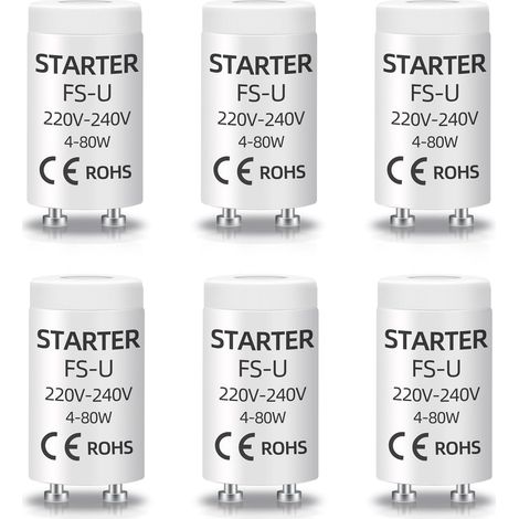 6 Pack Démarreurs de Tube Fluorescent 4-80W, AC 220-240V, Accessoires de Contrôle de Démarrage de Lampe UV, Adaptés aux Lampes Fluorescentes, Lampes UVC D'aquarium, Lampes au Néon (1/5)