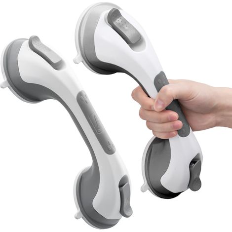 Lot de 2 Poignées Ventouse pour Douche et Baignoire, 31 cm, Barre d'Appui de Sécurité 110 kg, Amovible, Gris - Idéal pour Seniors et Personnes Âgées