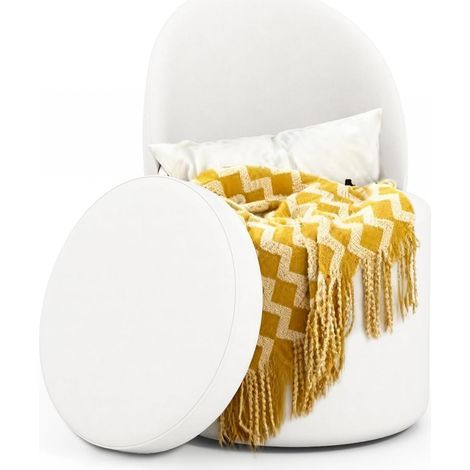 COSTWAY Pouf Contenitore 38 L con Schienale, Sgabello da Toeletta in Velluto con Seduta Imbottita in Spugna, Mobile Contenitore Cilindrico Moderno per Camera da Letto e Soggiorno (1/5)