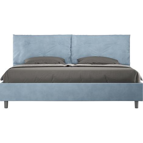 Letto matrimoniale king size senza rete imbottito 200x200 microfibra azzurro Appia Large