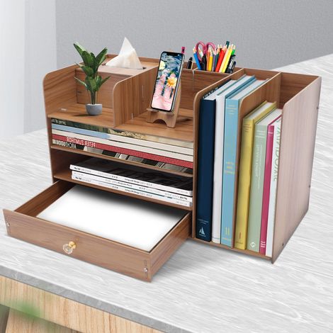 Holz-Desktop-Mehrzweckhalter mit Handyhalter, Karton und Stifthalter, 18,9  9,06  11,02 Zoll