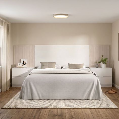 Dmora - Cabecero de cama Dujuan, Atrás, Cabecero de dormitorio, Reposacabezas, 259x34 h106 cm, Blanco y Roble (1/4)