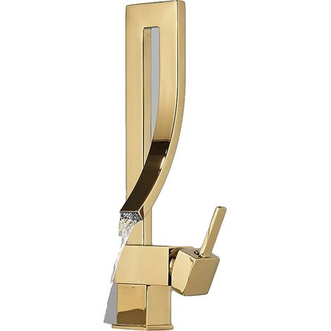 Rubinetto monocomando per lavabo, girevole a 360 gradi, colore oro. (1/2)
