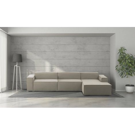 Talamo Italia Canapé fixe Raffaella, Canapé modulable 4 places avec péninsule droite, 100% Made in Italy, Canapé moderne en tissu, Cm 340x170h70, Tourterelle, avec emballage renforcé (1/5)