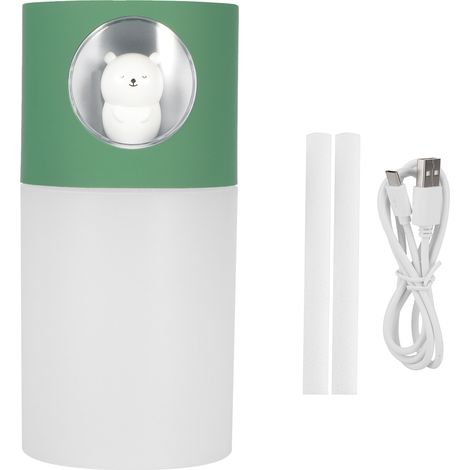 Diffuseur d'eau USB avec motif animal de compagnie de dessin animé, humidificateur d'air à double pulvérisation pour voiture, maison, bureau, bureau (vert, 270 ml) (1/5)