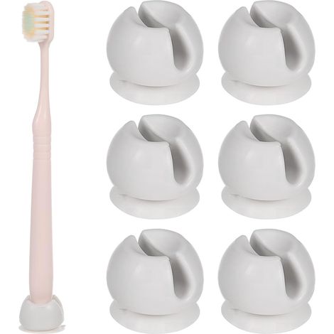 Lot de 6 supports à ventouse pour brosses à dents, pour petite salle de bain murale (1/5)