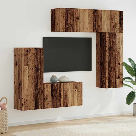 vidaXL TV-Wandmöbel Wandmontiert 5 pcs Altholz Holzwerkstoff (1/5)