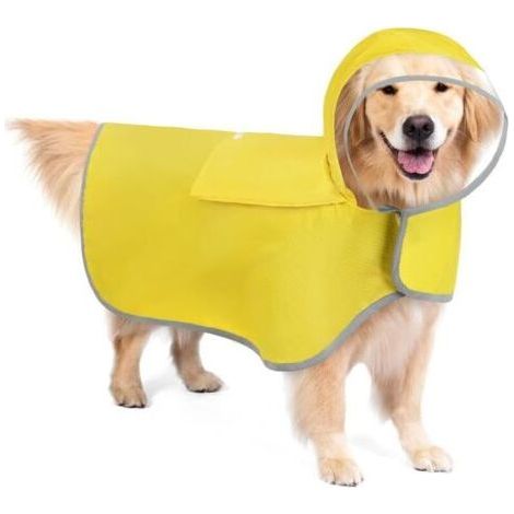 Raincoat for Small, Medium, Large and Puppy Dogs with Harness Hole, Reflective Strips (Yellow, S) (1/5)