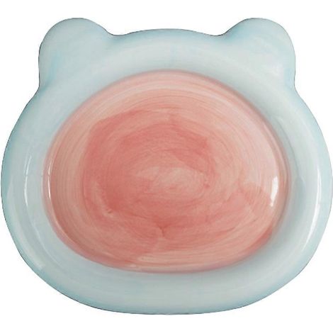 Gamelle en céramique pour animaux de compagnie, gamelles peu profondes pour chats, bols mignons en forme d'ourson pour chatons - Bleu - S (1/5)