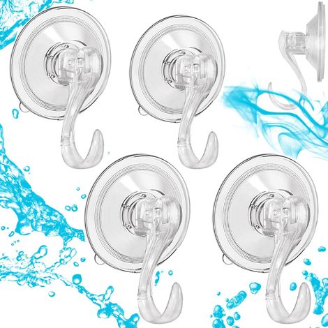 Este paquete contiene 4 ganchos con ventosas - ganchos con ventosas de vacío potentes - reutilizables - impermeables - para ambientes húmedos como baños (1/5)