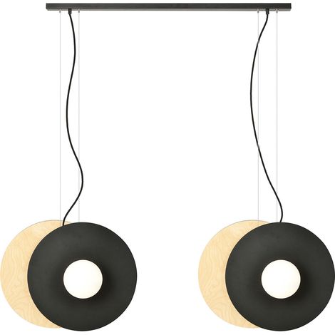 Sospensione Minimal Nordica Brigid 4 Luci In Acciaio Nero E Legno Vetro Bianco (1/5)
