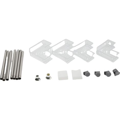 Étagère douche 4 niveaux coin hauteur réglable 220-280CM – Inox organisateur stockage salle bain paniers triangulaires baignoire évier blanc (1/4)