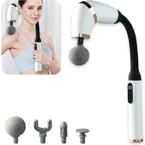 Massagepistole mit U-förmigem Verlängerungsgriff, Tiefengewebsmassagegerät mit 4 Aufsätzen, 6 Geschwindigkeitsstufen und LED-Touchscreen zur Muskelstimulation und -regeneration. (1/5)