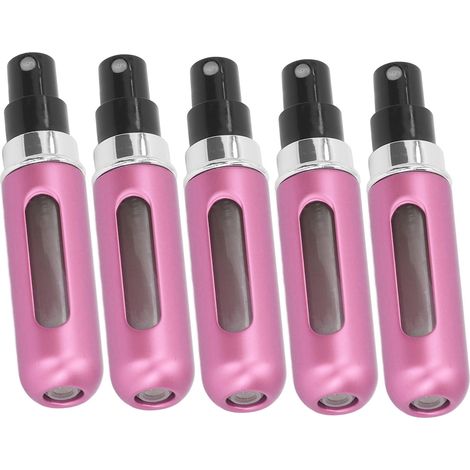 Set mit 5 tragbaren Parfüm-Sprühflaschen aus Aluminium, 5 ml, rosa, für Reisen und Outdoor-Aktivitäten. (1/5)