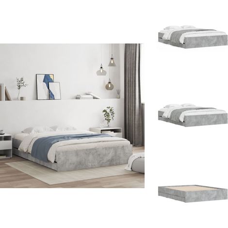 Cadre de lit avec tiroirs sans matelas gris béton 140x200 cm - Cadre De Lit - Lit Double - Tiroir Lit - Lit Design - Meuble Chambre (1/5)