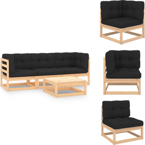 4-tlg. Garten-Lounge-Set mit Kissen Massivholz Kiefer - Gartensofa - Lounge Möbel - Gartenmöbel Set - Rattan Gartenmöbel - Kiefernholzmöbel (1/5)