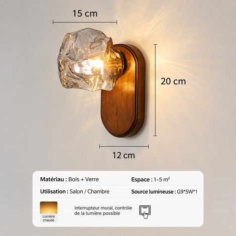 Applique murale moderne LED sans interrupteur gris fumé avec corps en bois lampe chevet salon 1 kg – Livraison gratuite