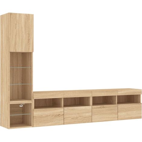 Mobile TV multimediale mensola TV credenza TV sala da pranzo soggiorno camera da letto con LED 4 pezzi rovere Sonoma legno ingegnerizzato marrone 020029364
