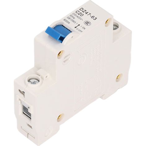 Disjoncteur miniature monophasé (MCB) pour montage sur rail DIN, pouvoir de coupure de 6000 A, 230 V/400 V, 20 A, pour usage domestique (1/5)