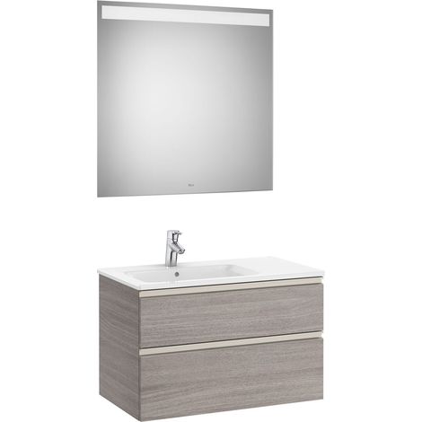 Pack mueble base de 2 cajones + lavabo izquierda + espejo LED THE GAP - ROCA