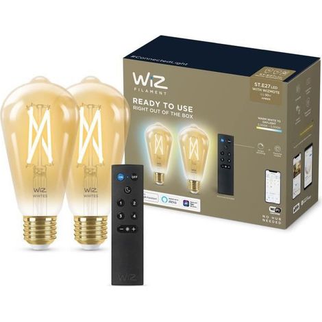 Kit de démarrage 2 ampoules connectées Edison E27 50W – Télécommande variateur de lumière – Blanc variable – Wi-Fi – WIZ (1/10)