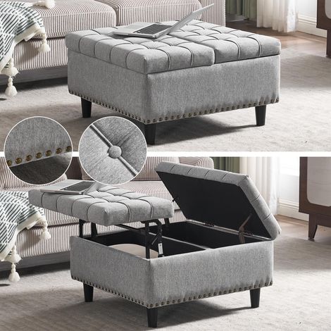 Grand fauteuil de rangement carré, banc relevable avec espace de rangement, convient pour le salon, la chambre, le bureau, coffre de rangement rembourré (Gris)