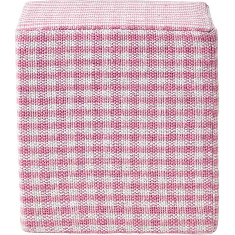 HOMESCAPES Vichy-Karo Pouf rosa-weiß – Sitzwürfel, 36x38 cm
