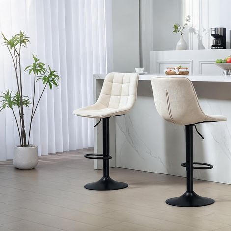 Tabouret de bar beige en chenille acier 48 x 47 x 115,5 cm (1/5)