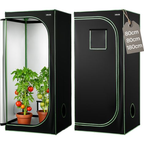 VEVOR Chambre de Culture, 80 x 80 x 180 cm, Tente de Culture Plantes deInterieur, avec Fenetre deObservation, Plateau de Sol, Fermeture Eclair, Mylar 600D Hautement Reflechissant, pour Fleurs Legumes