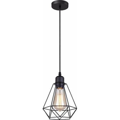 Suspension Luminaire Industrielle Métal Lustre Suspension Style Cage Géométrique E27 Lampe Suspension Vintage - Noir - Ø 20cm BLOW (1/5)