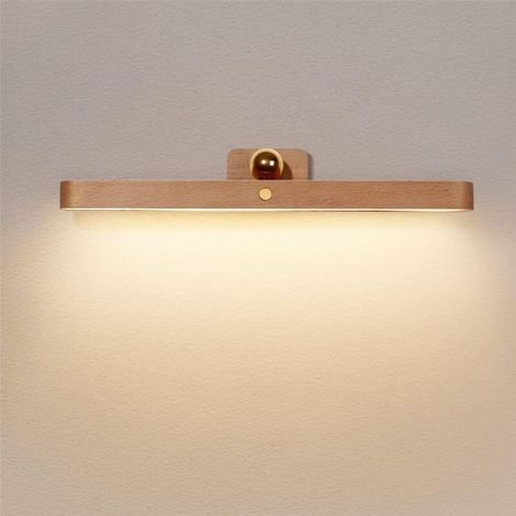 Enowelir Applique murale LED en bois à intensité variable avec interrupteur tactile, veilleuse rechargeable pour chambre ou cuisine (1/4)