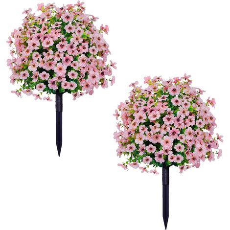 22" Artificial Outdoor Flowers with Stakes & Supports – Durable Synthetic Shrubs, Garden Decor for Farmhouse, Porch, Patio, Wedding, Long-Lasting Garden Accessory (2 Units)