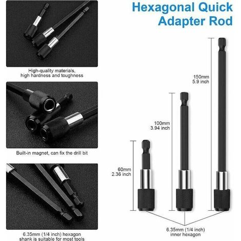 Kit di accessori per cacciavite magnetico: 3 punte esagonali + 1 punta da trapano ad angolo retto + 1 prolunga flessibile + 3 punte per cacciavite