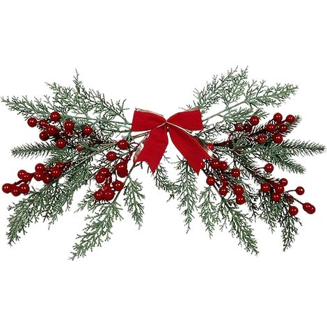 Guirlande Artificielle De Noël - Branches De Pin Vertes Avec Baies Rouges Et Ruban Festif - Décoration Pour Boîte Aux Lettres Et Intérieur - 1 Pièce (1/5)