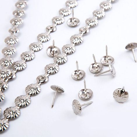 Bandes de clous décoratives plaquées fleur en argent de 10 m pour canapés,Accessoires de meubles à faire soi-même (11 mm) (1/4)