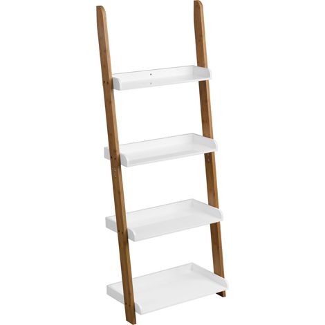 Interiors by Premier 4 Tier White Shelving Unit, Living Room Storage Unit, High Gloss Shelves With Wooden Frame ladder Unit (1/5)