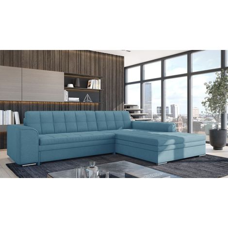 Ecksofa Schlafsofa Sofa LUSAKA in Stoff Lincoln Sky Ottomane Rechts
