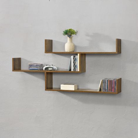 Estantería mural Grimstad de 3 niveles - aglomerado 119 x 18 x 55 cm hasta 14 kg Efecto madera de tono oscuro [en.casa]