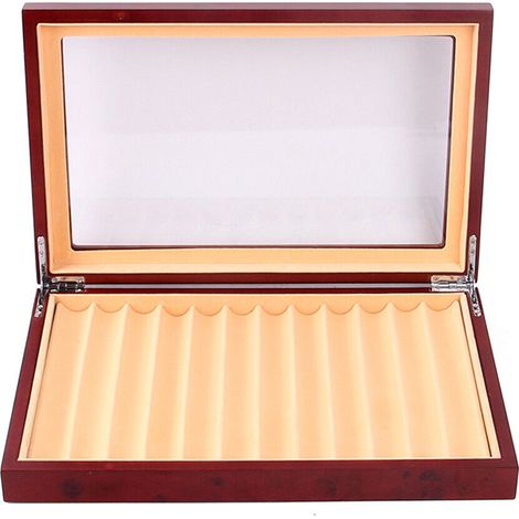 Stifthalterbox mit Vitrine für 12 Stifte Stift Display Box Mit Oberlicht FüLlfederhalter Aufbewahrungsbox für Stift (Hölzern Rot) Geschenk für Freund Familie Kinder (1/5)