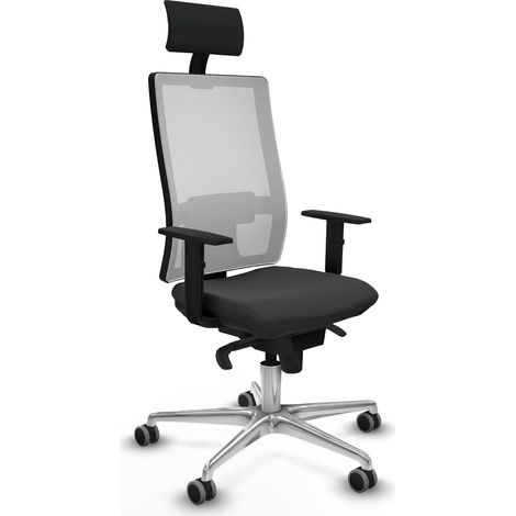 Horna sincro malla blanca similpiel gris oscuro brazos 1D base aluminio cabecero fijo ruedas 65mm engomadas (1/5)